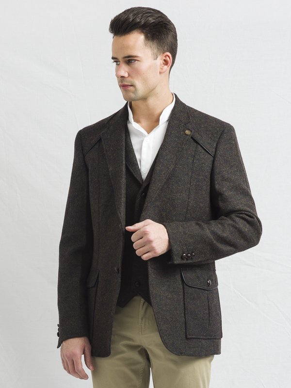 O Ceallaigh Peat Colour Tweed Jacket With leather trims. - Peat