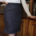 Brown Tweed Knee Length Skirt with Frill