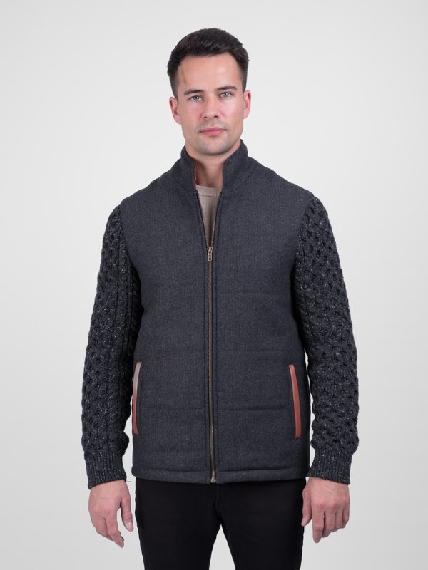 Grey Shackleton Jacket with Charcoal Cable Knit Sleeve - Grey