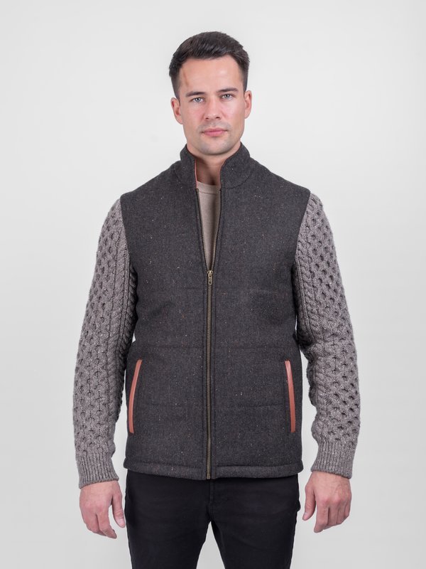 Brown Shackleton Jacket with Rocky Road Cable Knit Sleeve