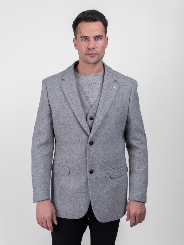 Muireann Hellgraue klassisch geschnittene Tweed Jacke