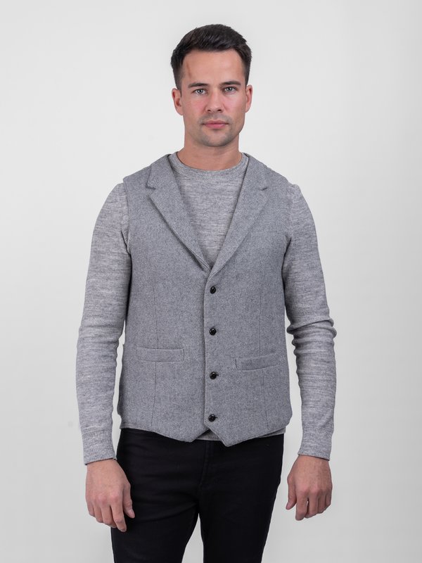 Light Grey Tweed Waistcoat With Revere - Light Grey
