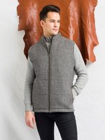 Mens Light Grey Tweed Body Warmer And Gilet Trimmed With Leather
