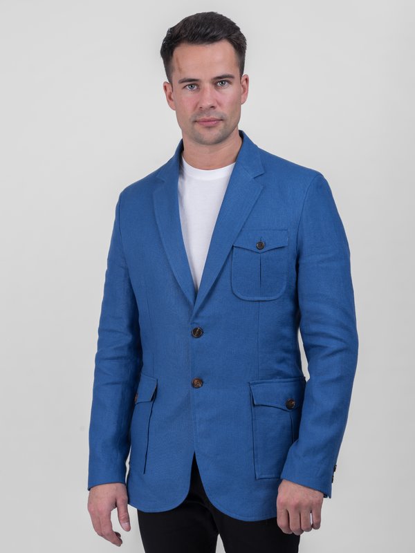 Irish Linen Safari Style Jacket - Borage Blue