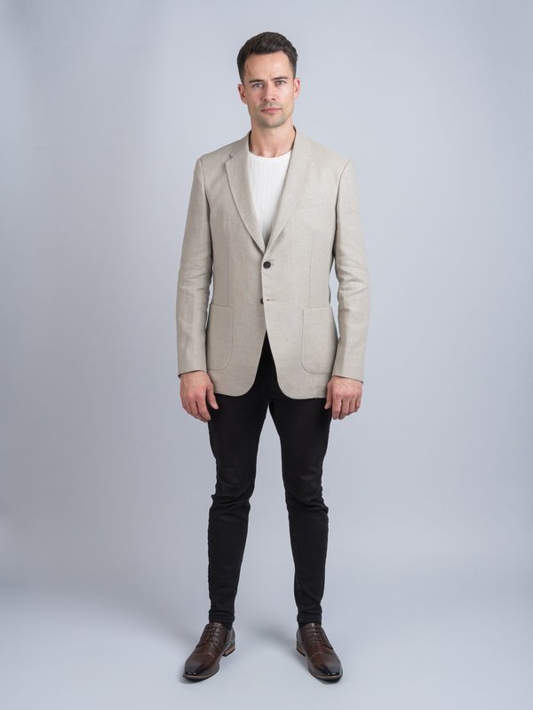 100% Irish Linen Plain Style Jacket - Natural