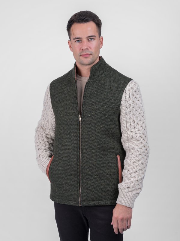 Green Shackleton Jacket with Natural Cable Knit Sleeve