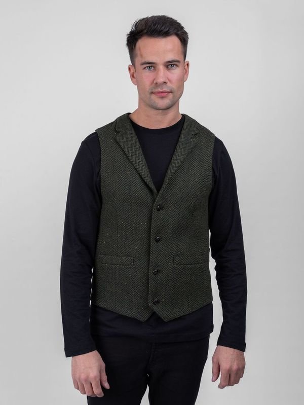 Pearse Tweed Herringbone Wool Waistcoat - Vert