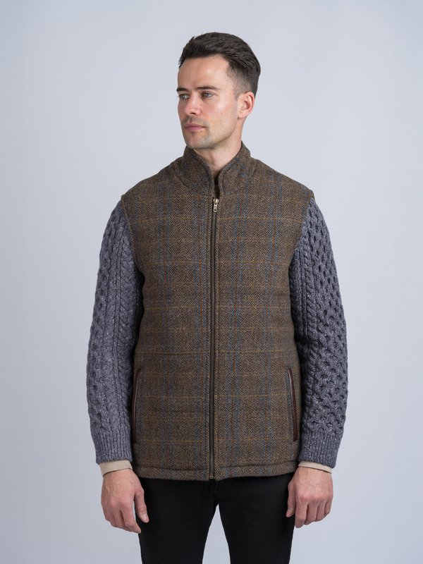 Horse Brown Shackleton Jacket with Navy Marl Cable Knit Sleeve