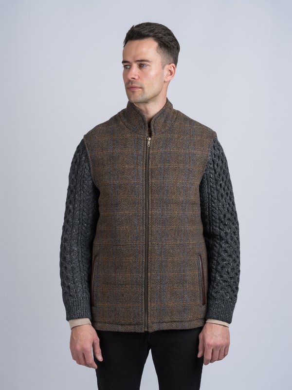 Horse Brown Shackleton Jacket with Charcoal Cable Knit Sleeve