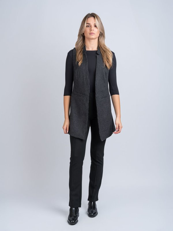 Black Check Tweed Gilet with Pockets