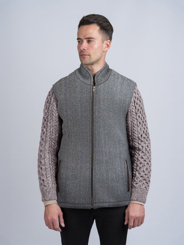 Grey Hunting Shackleton Jacket with Rocky Road Cable Knit Sleeve