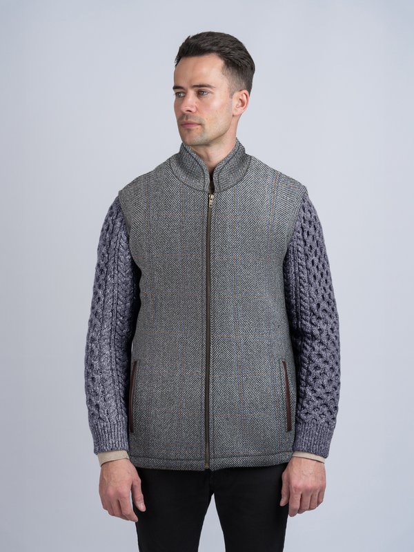 Grey Hunting Shackleton Jacket with Navy Marl Cable Knit Sleeve