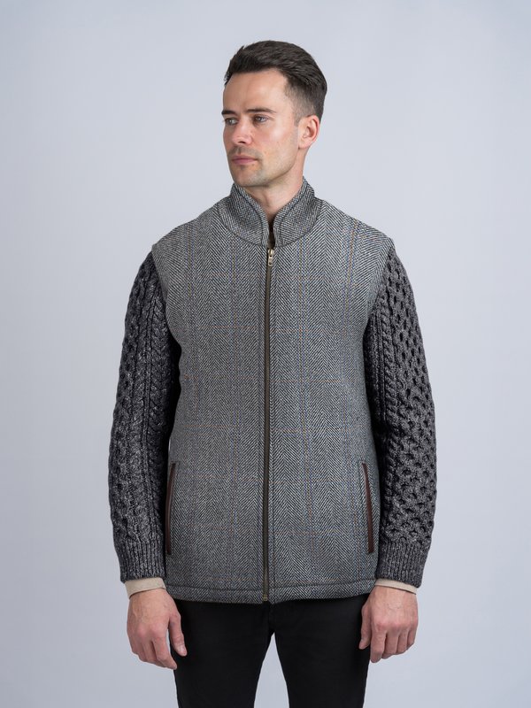 Grey Hunting Shackleton Jacket with Charcoal Cable Knit Sleeve