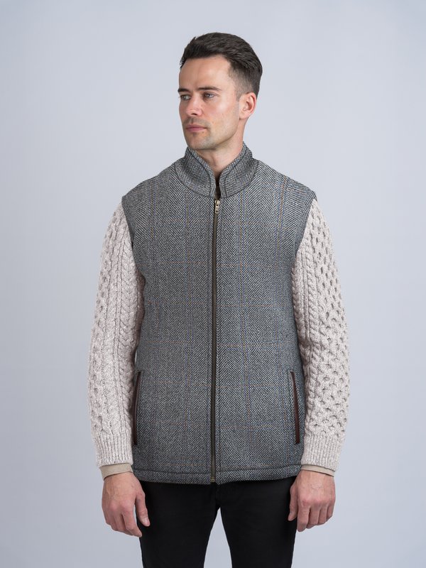 Grey Hunting Shackleton Jacket with Natural Cable Knit Sleeve