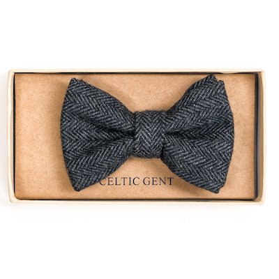 Irish Cloud and Slate Grey Herringbone Bow tie - Grey