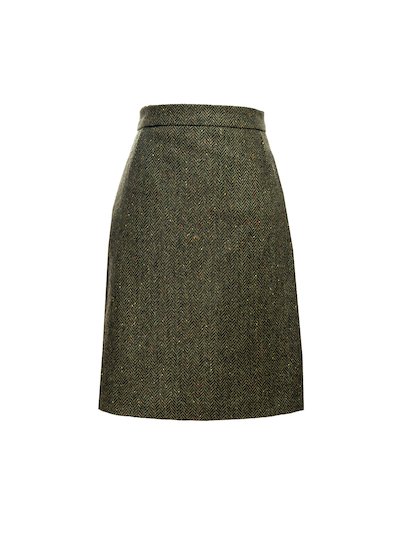 Green Knee Length Tweed  Skirt - Green 