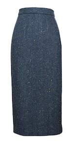 Blue Herringbone Calf Length Skirt