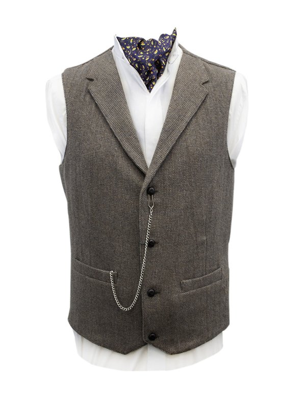 Byrne Beige Tweed Waistcoat with Revere - Beige