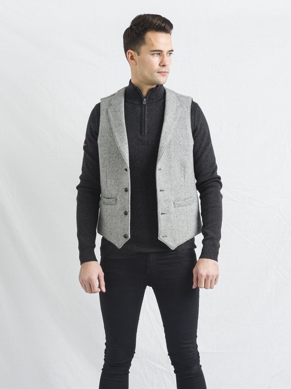 Light Grey Tweed Waistcoat With Revere - Light Grey