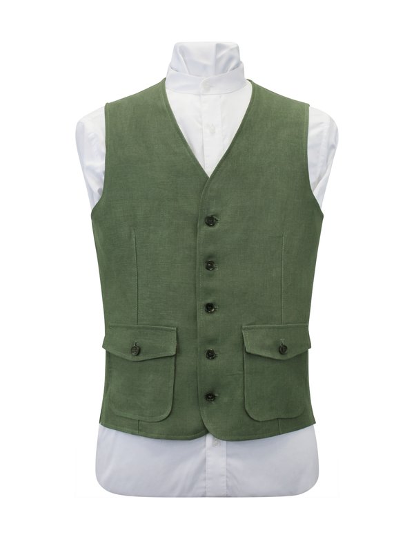 Green Linen Waistcoat - Mid Green