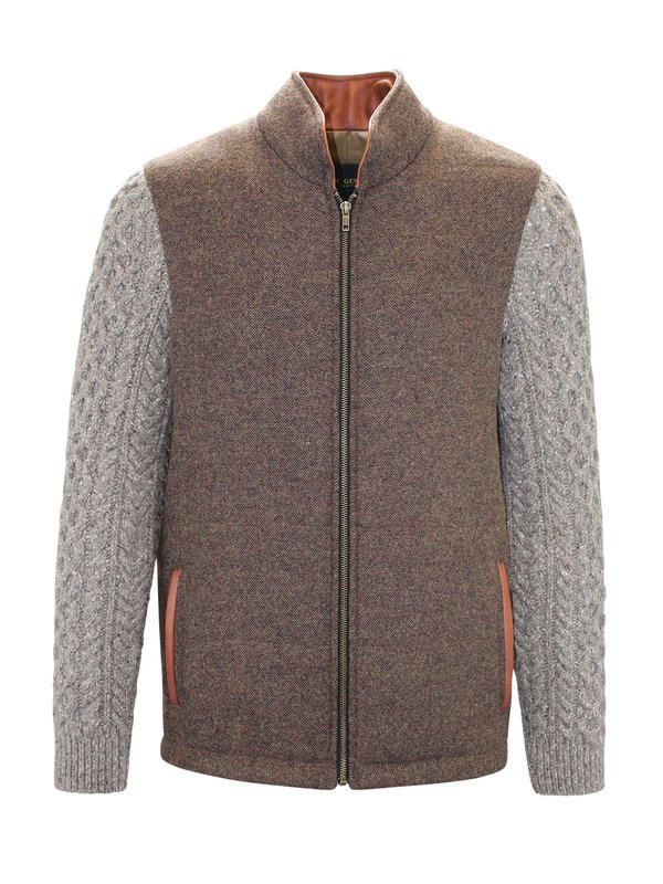Mid Brown Shackleton Jacket with Rocky Road Cable Knit Sleeve