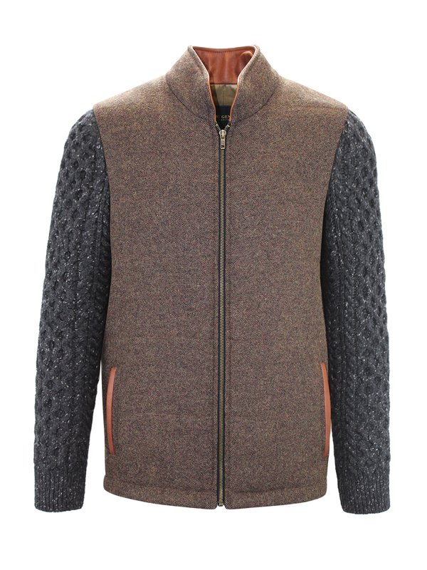 Mid Brown Shackleton Jacket with Charcoal Cable Knit Sleeve - Medium Brown