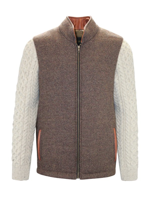 Mid Brown Shackleton Jacket with Natural Cable Knit Sleeve - Medium Brown