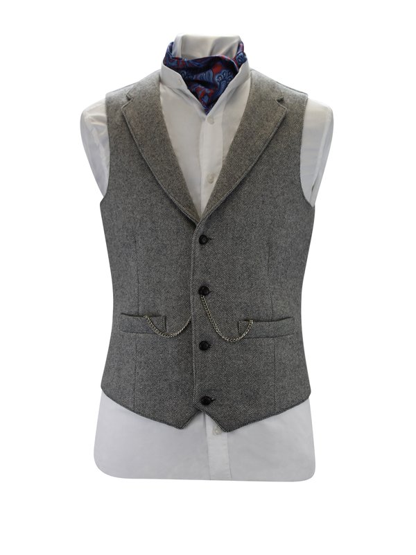 Light Grey Tweed Waistcoat With Revere