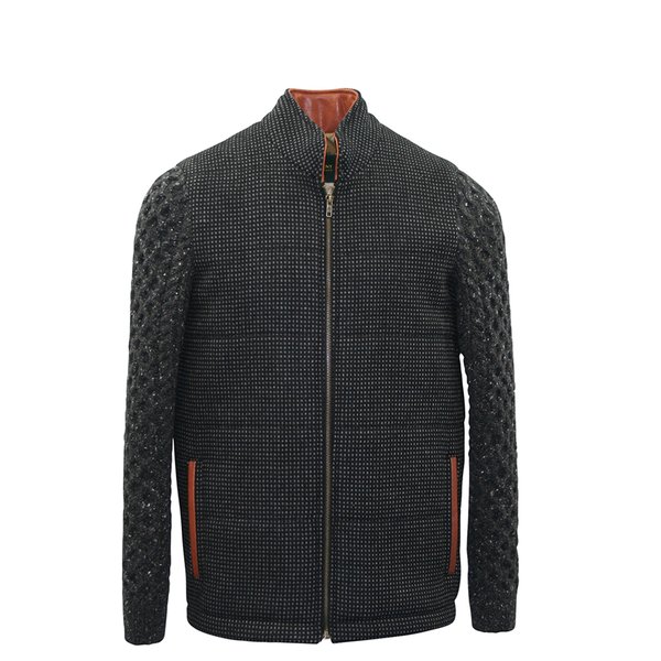 Black Shackleton Jacket with Charcoal Cable Knit Sleeve - Black