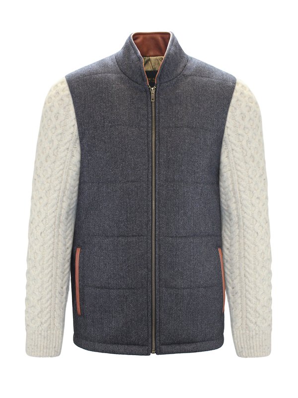 Grey Shackleton Jacket with Natural Cable Knit Sleeve - Grey