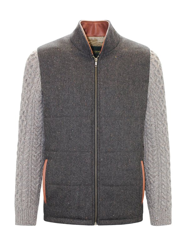 Brown Shackleton Jacket with Rocky Road Cable Knit Sleeve - Brown