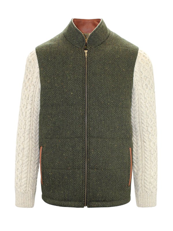Green Shackleton Jacket with Natural Cable Knit Sleeve