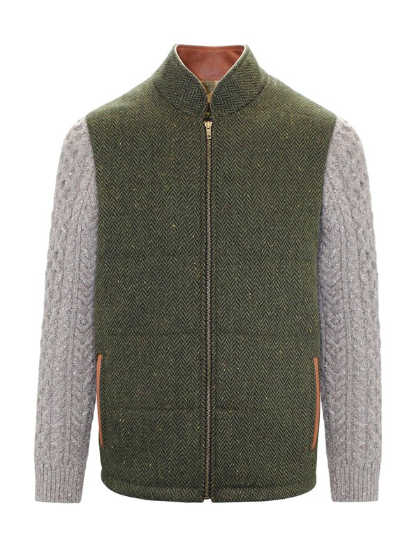 Green Shackleton Jacket with Rocky Road Cable Knit Sleeve