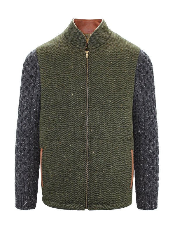 Green Shackleton Jacket with Charcoal Cable Knit Sleeve - Green