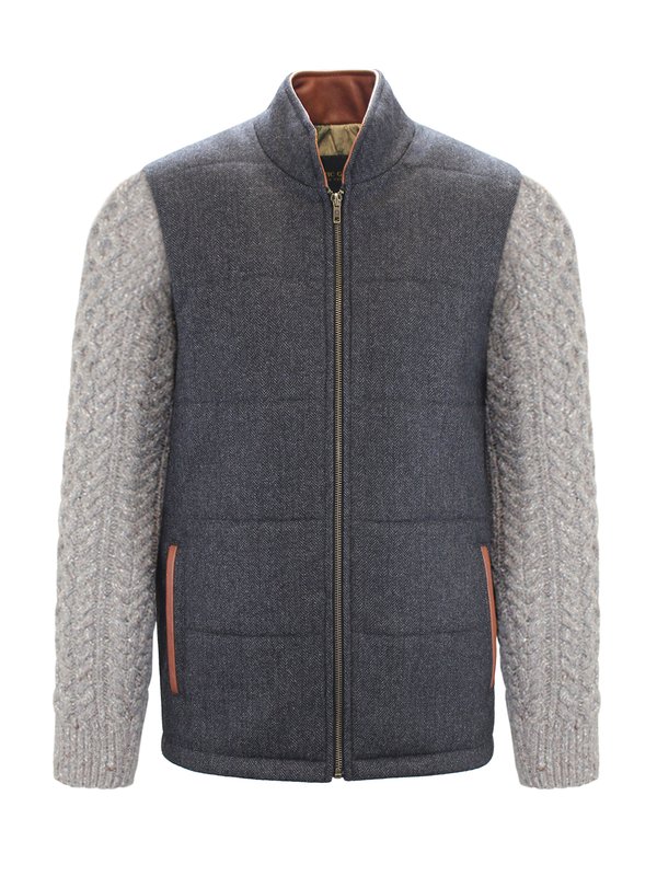 Grey Shackleton Jacket with Rocky Road Cable Knit Sleeve