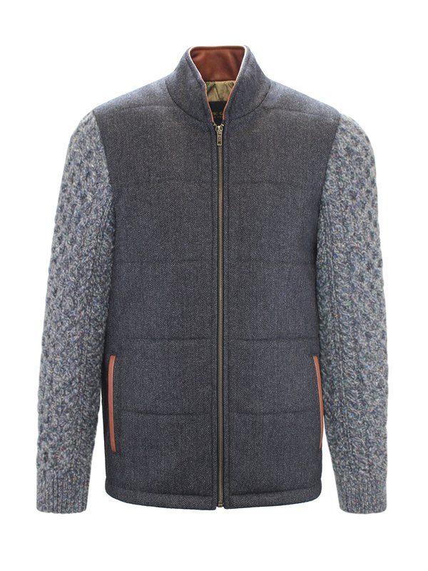 Grey Shackleton Jacket with Navy Marl Cable Knit Sleeve