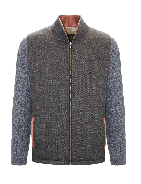 Brown Shackleton Jacket with Navy Marl Cable Knit Sleeve
