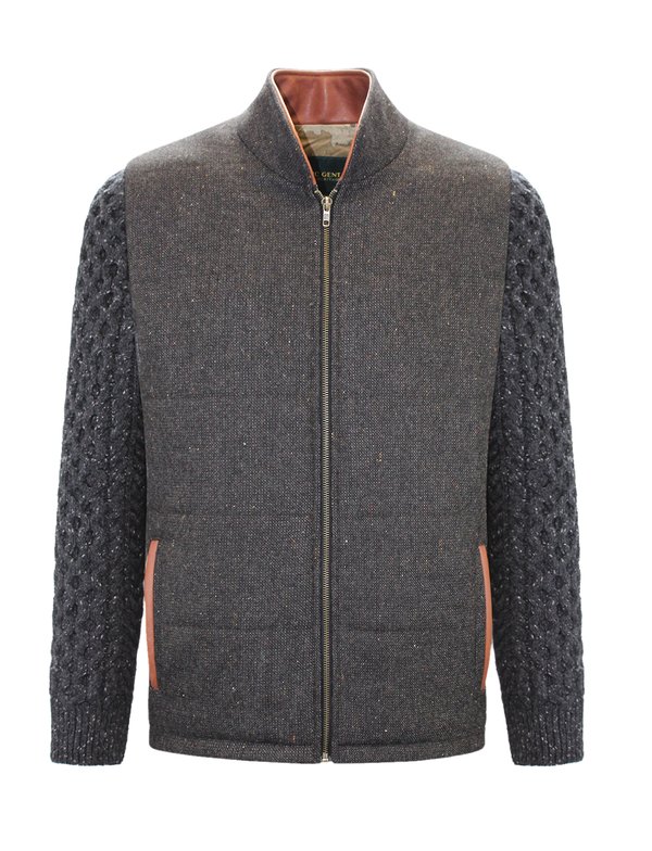Brown Shackleton Jacket with Charcoal Cable Knit Sleeve