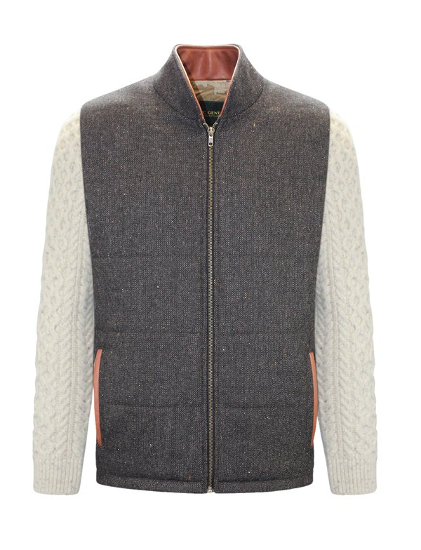 Brown Shackleton Jacket with Natural Cable Knit Sleeve - Brown