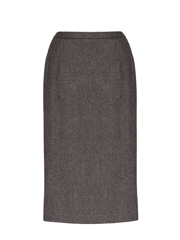 Ladies Brown Hopsack Calf Length Skirt