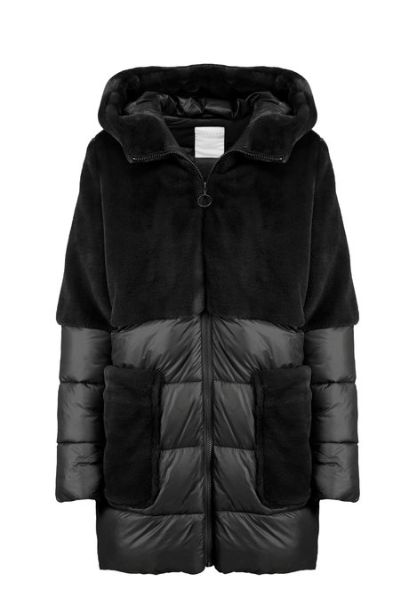 Hooded jacket with eco-fur inserts