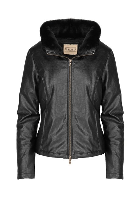 Eco-Leather Jacket with Fur Collar