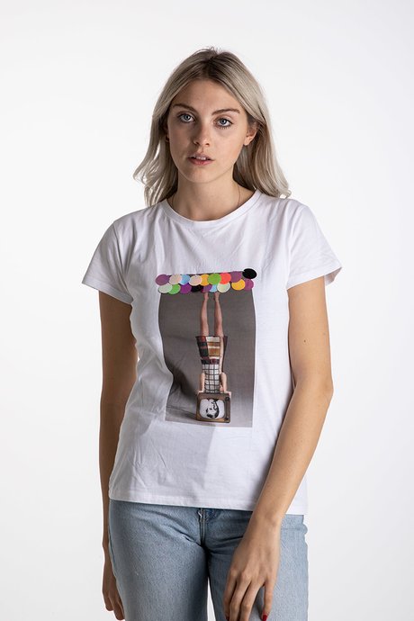 T-shirt con Stampa e Paillettes