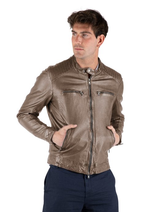 Brim leather jacket