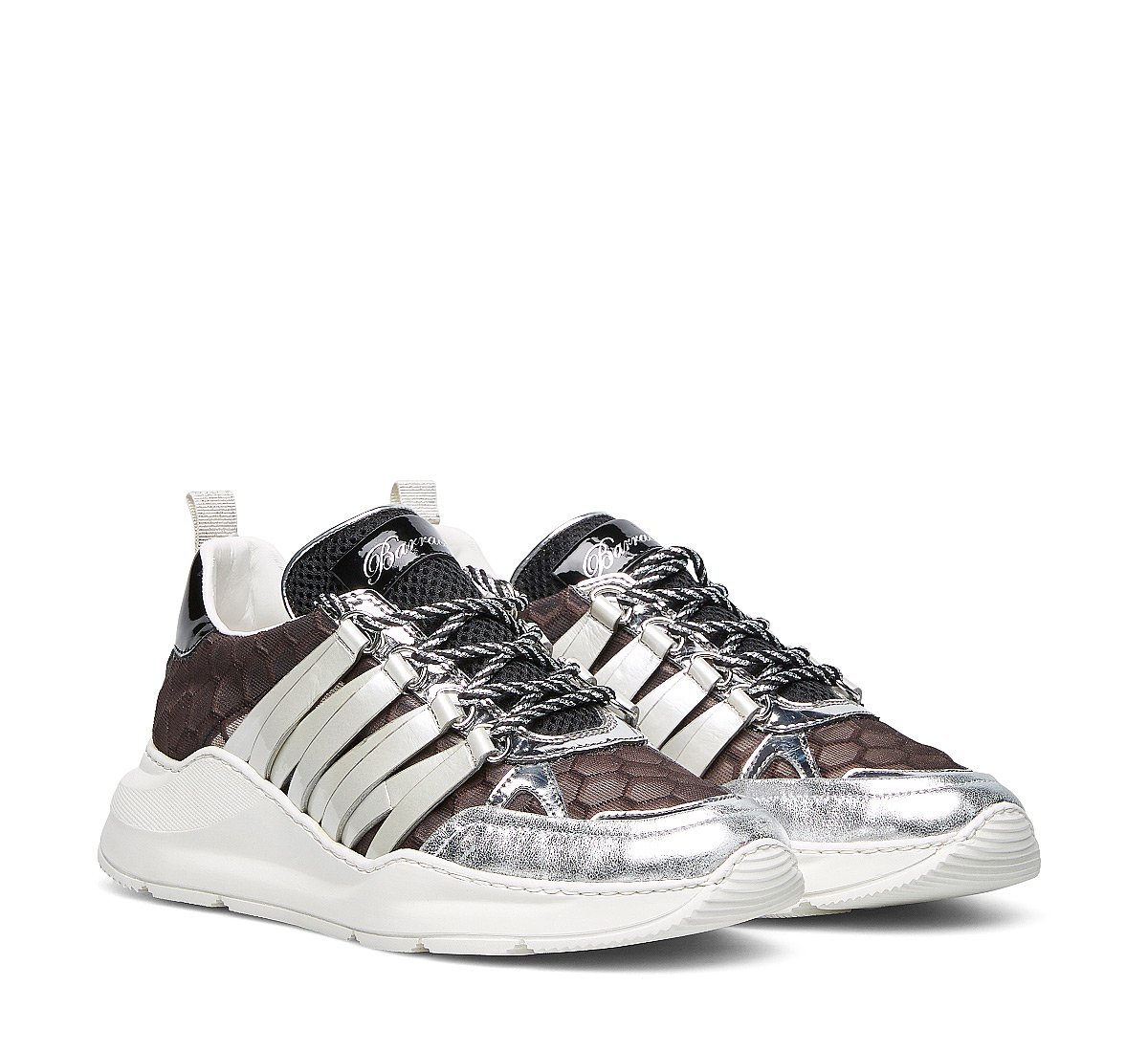 Barracuda fabric and calfskin sneakers