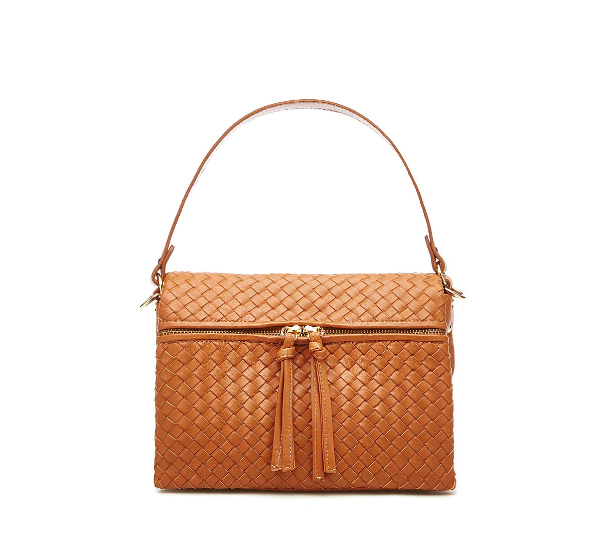 City bag with woven calfskin