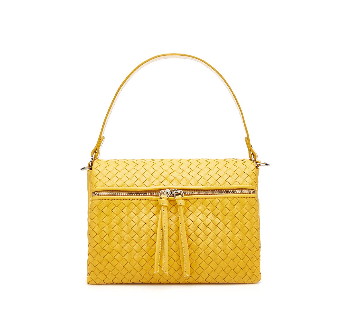 City bag with woven calfskin