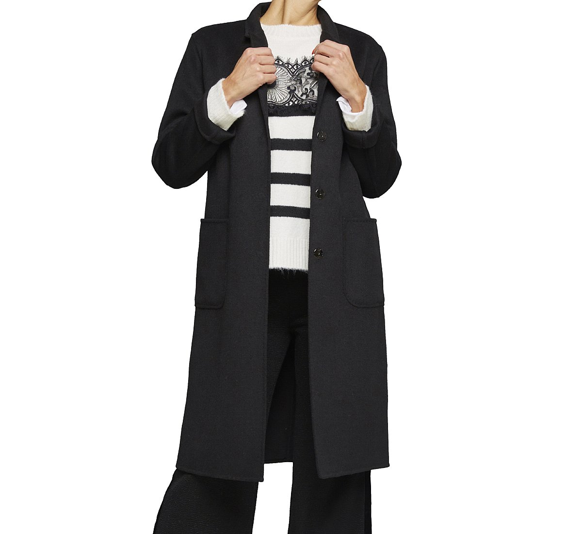 Coat with lapel collar in warm wool