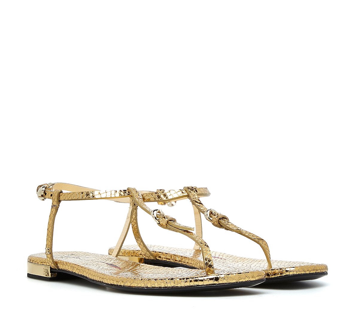Sandals in reptile-print calfskin
