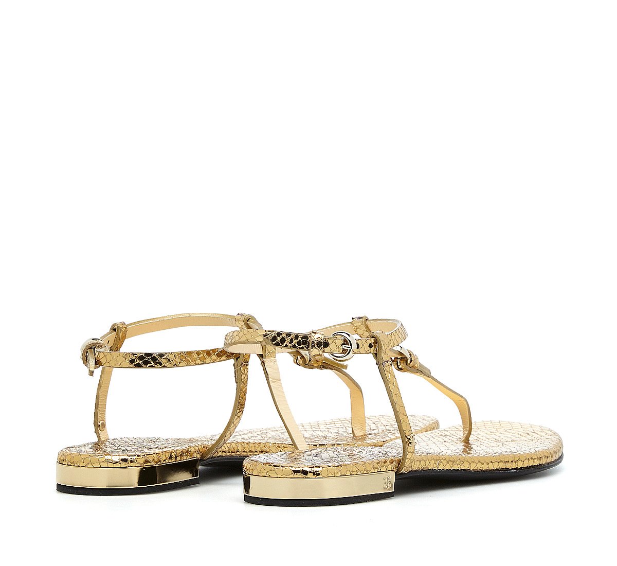 Sandals in reptile-print calfskin